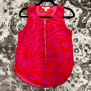 Michael Kors Red and Pink Patterned Sleeveless Blouse
